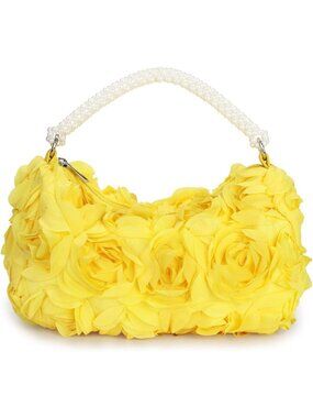 Elegant 3D Floral Evening Handbag – Pearl Handle Purse for Weddings & Parties